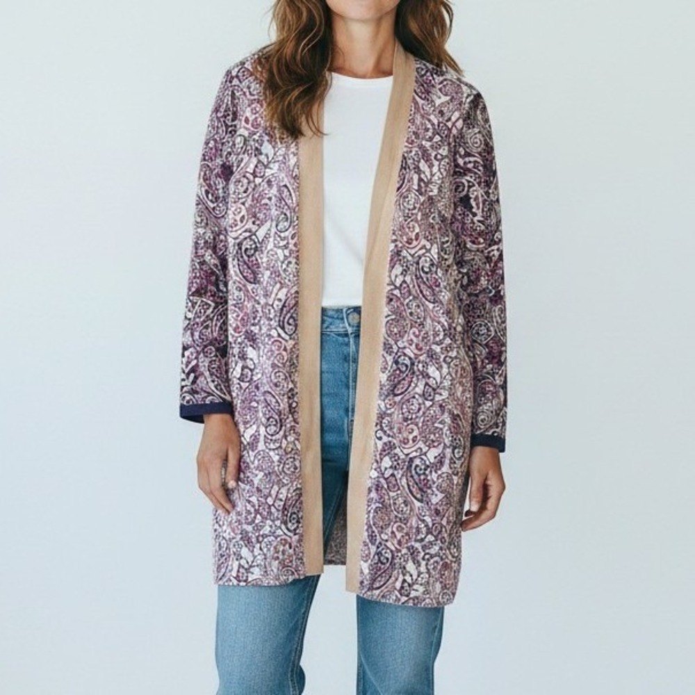 NWT Lands End Womens Paisley Print Open Front Cardigan Sweater Size SP - Picture 3 of 16